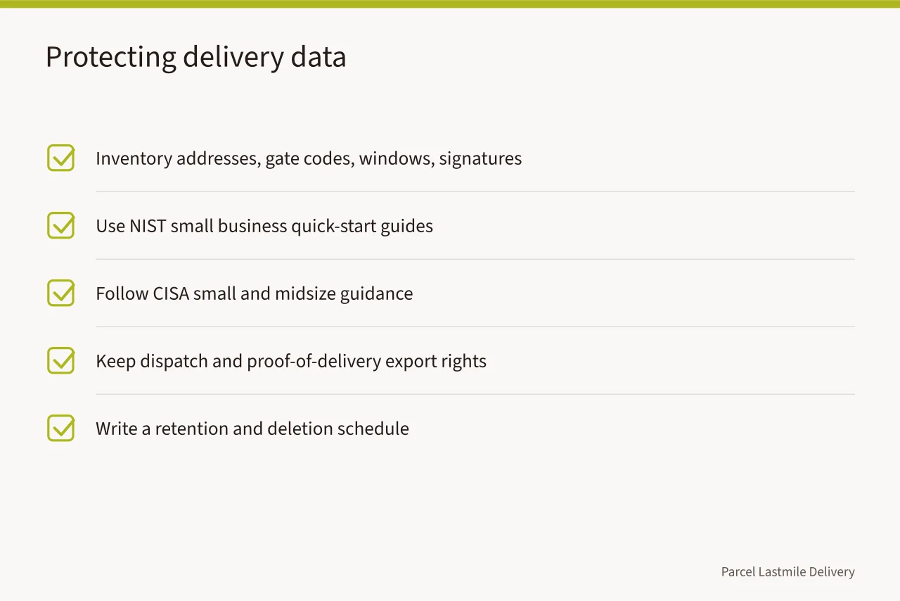 Checklist for securing courier delivery records and customer data (Keeping the books in a local delivery business: what to record and when)